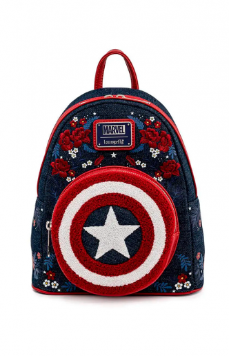 Loungefly - Marvel -  Mini Mochila Capitán América 80 Aniversario Escudo Floral