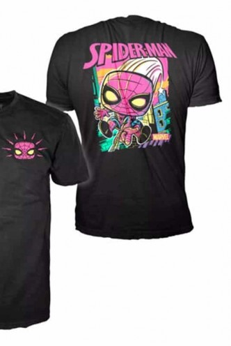 Camiseta Pop! Tee Marvel Black Light Set de Minifigura y Camiseta Spiderman