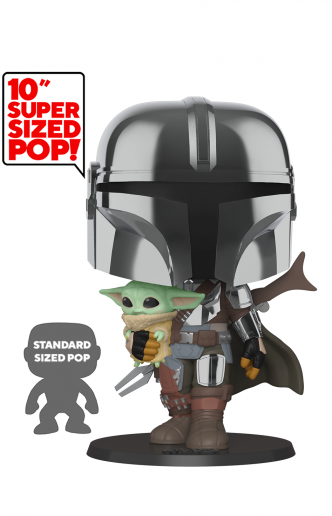 POP! Star Wars: Mandalorian - 10" Mandalorian Chrome w/ the Child