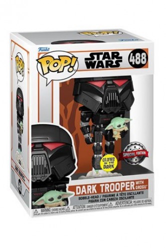 Pop! Star Wars: Mandalorian - Dark Trooper w/ Grogu (GITD) Ex