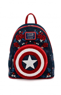 Loungefly - Marvel -  Mini Mochila Capitán América 80 Aniversario Escudo Floral